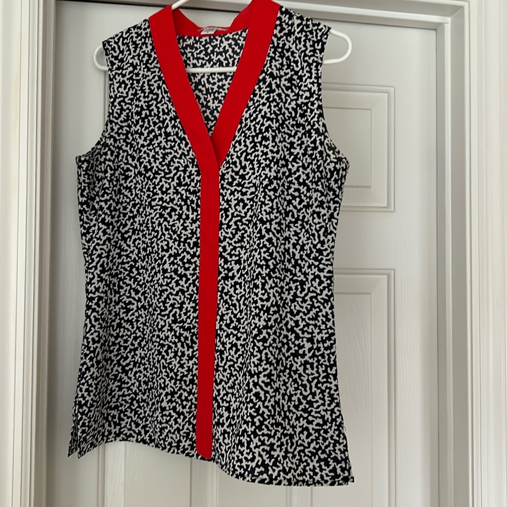 Blue white and red patterned sleeveless top